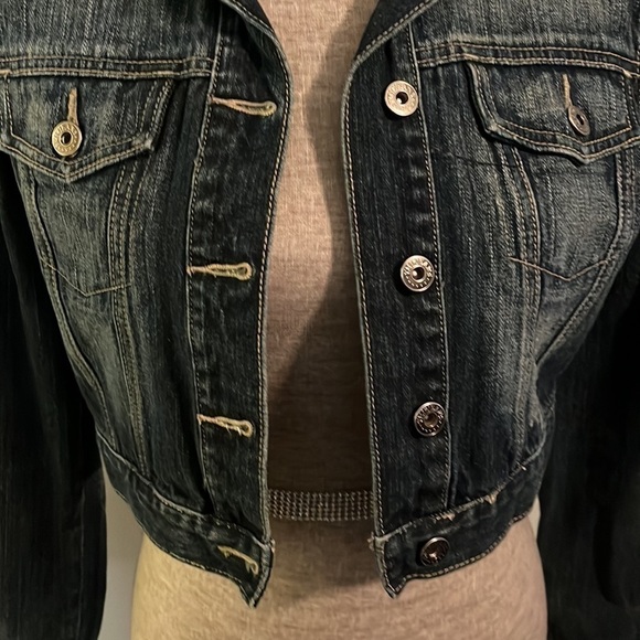 YMI SIZE MEDIUM CROPPED JEAN DISTRESSED JEAN JACKET.  SUPER CUTE - Picture 3 of 5
